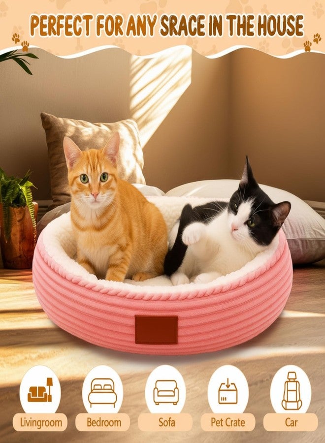 BrightRow 2 Pack Cat Beds for Indoor Cats 20 Inches Washable Round Donut Pet Bed Cushion Self Warming for Cats, Small Dogs, Puppy, and Kitten(Pink, White) - Image 5